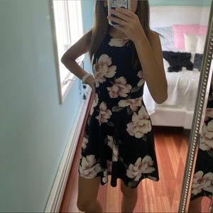 AQUA black and pink floral print dress